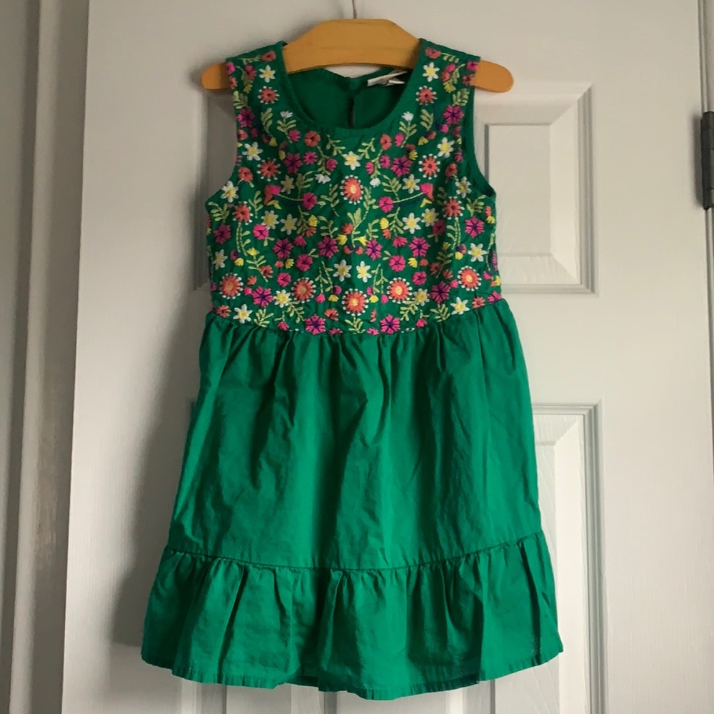 Girls Green Embroidered Floral Dress Size Small